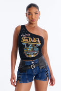 Von Dutch Rocker One Shoulder Tank With Studs - Black
