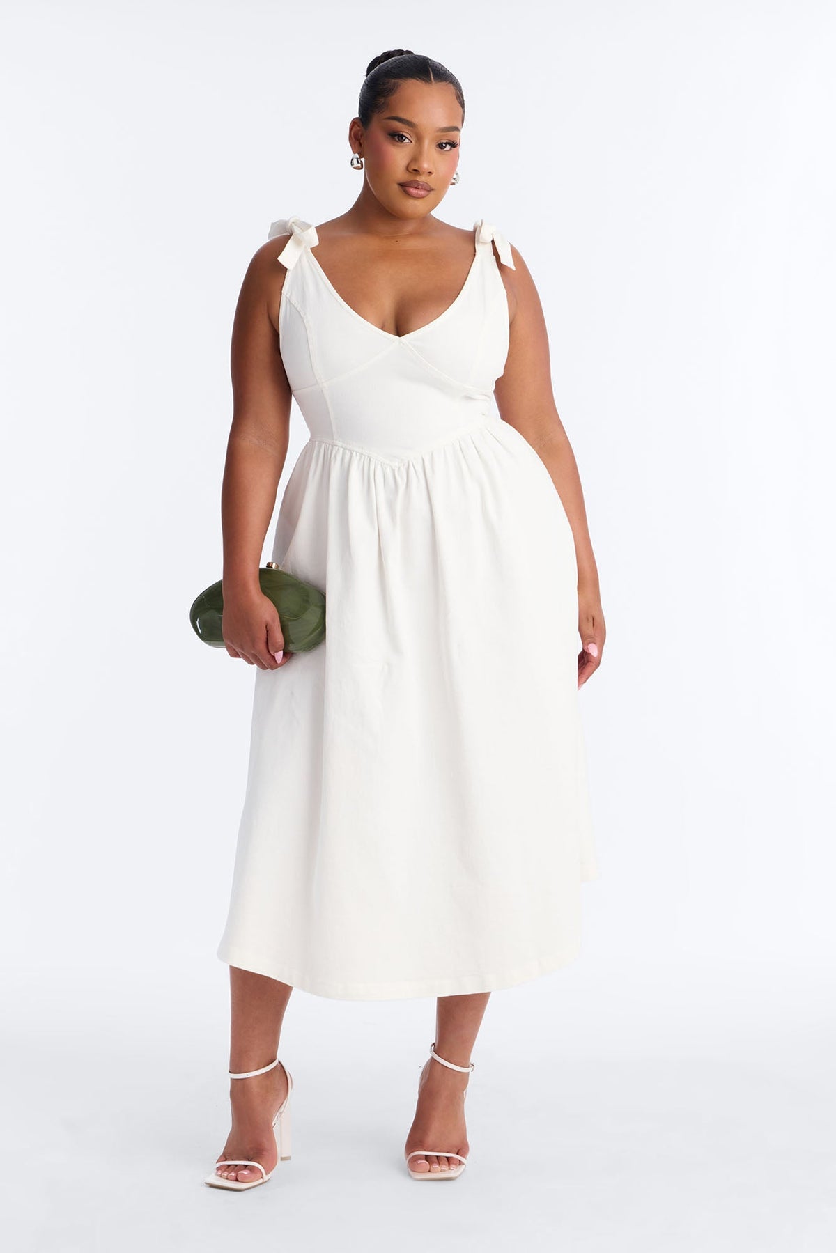 Candace Pleated Denim Midi Dress - White