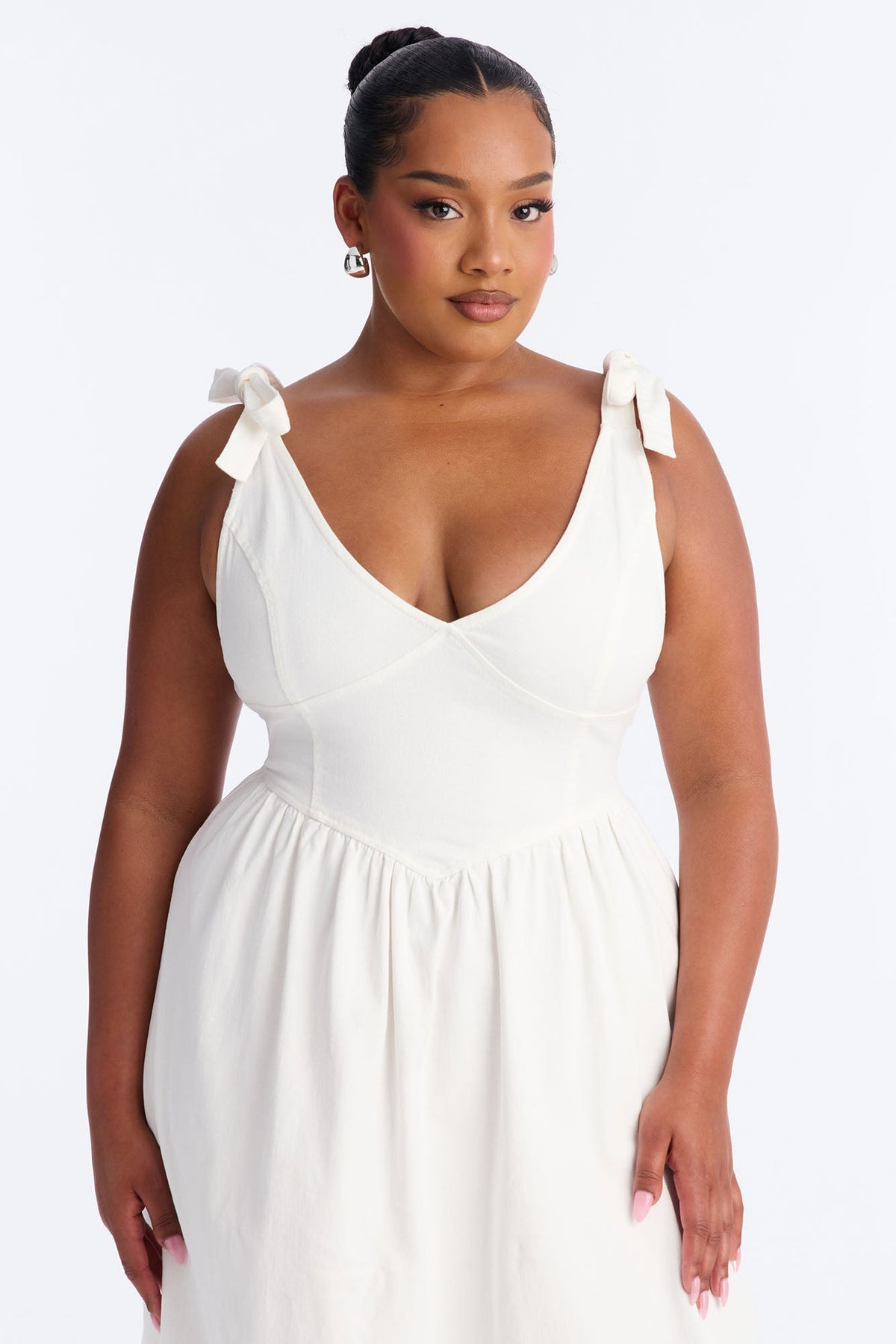 Candace Pleated Denim Midi Dress - White