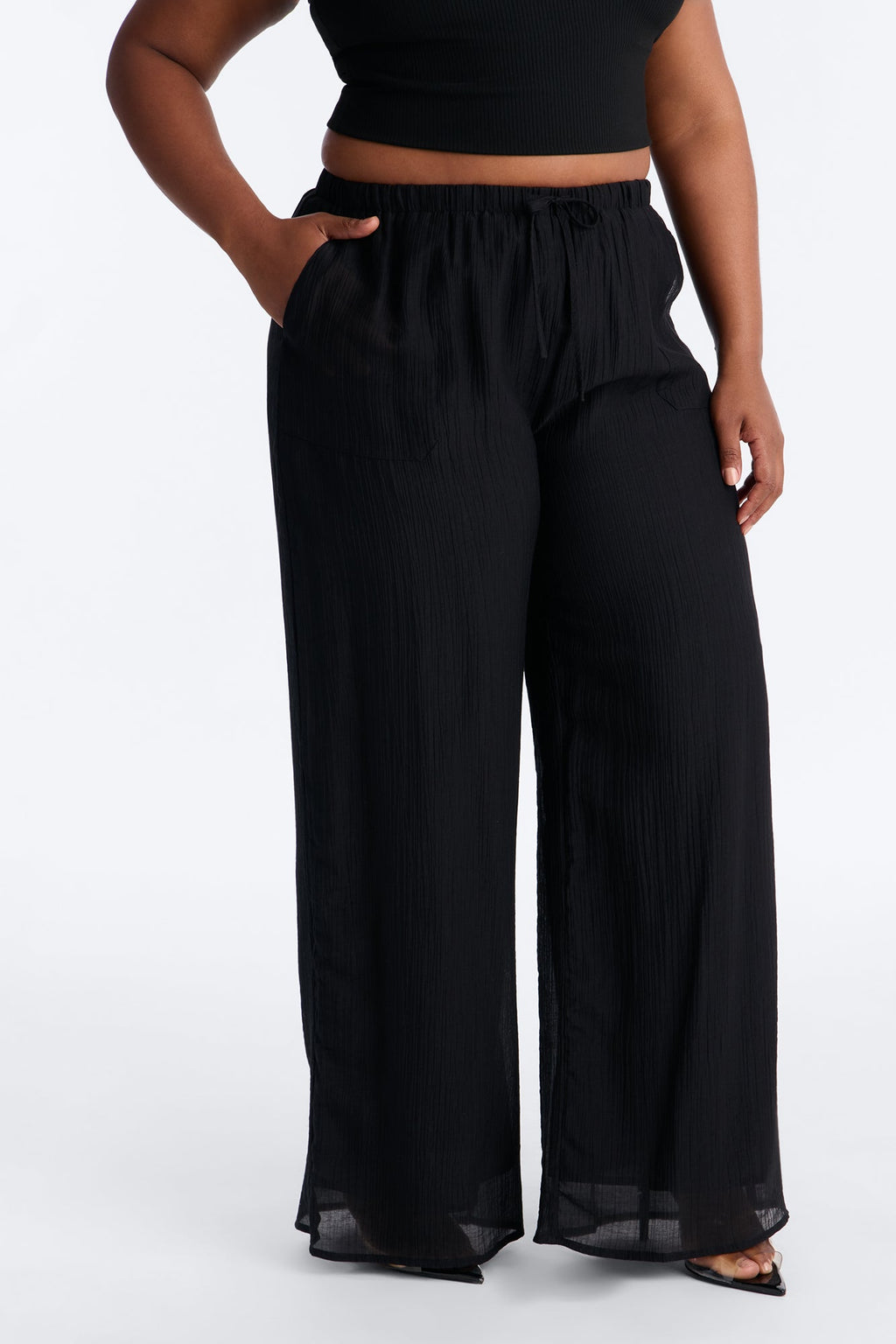 Vacay Babe Textured Wide Leg Pant - Black