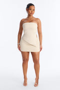 Contour Double Lined Asymmetrical Split Tube Top - Bone
