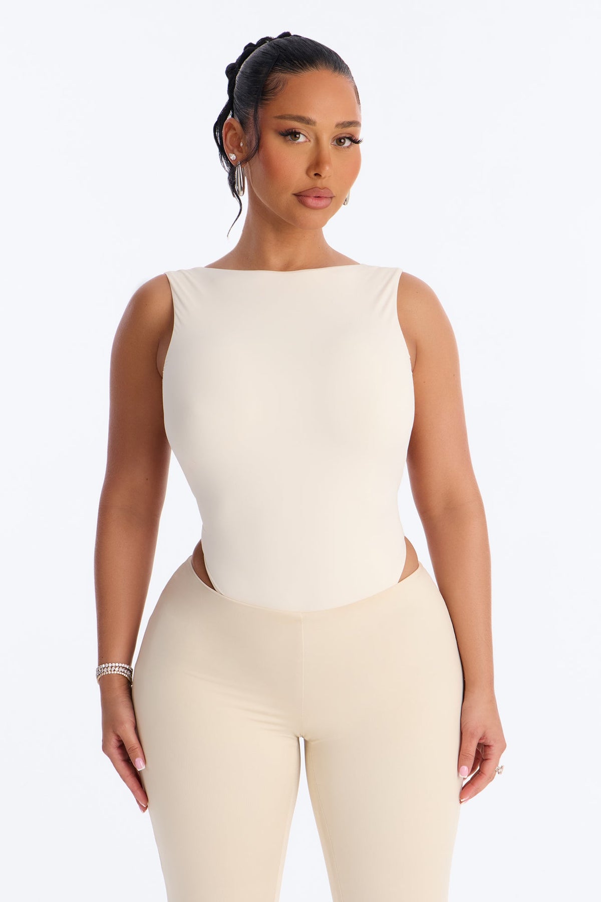 Second Skin Double Lined Backless Bodysuit - Bone
