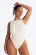 Second Skin Double Lined Backless Bodysuit - Bone