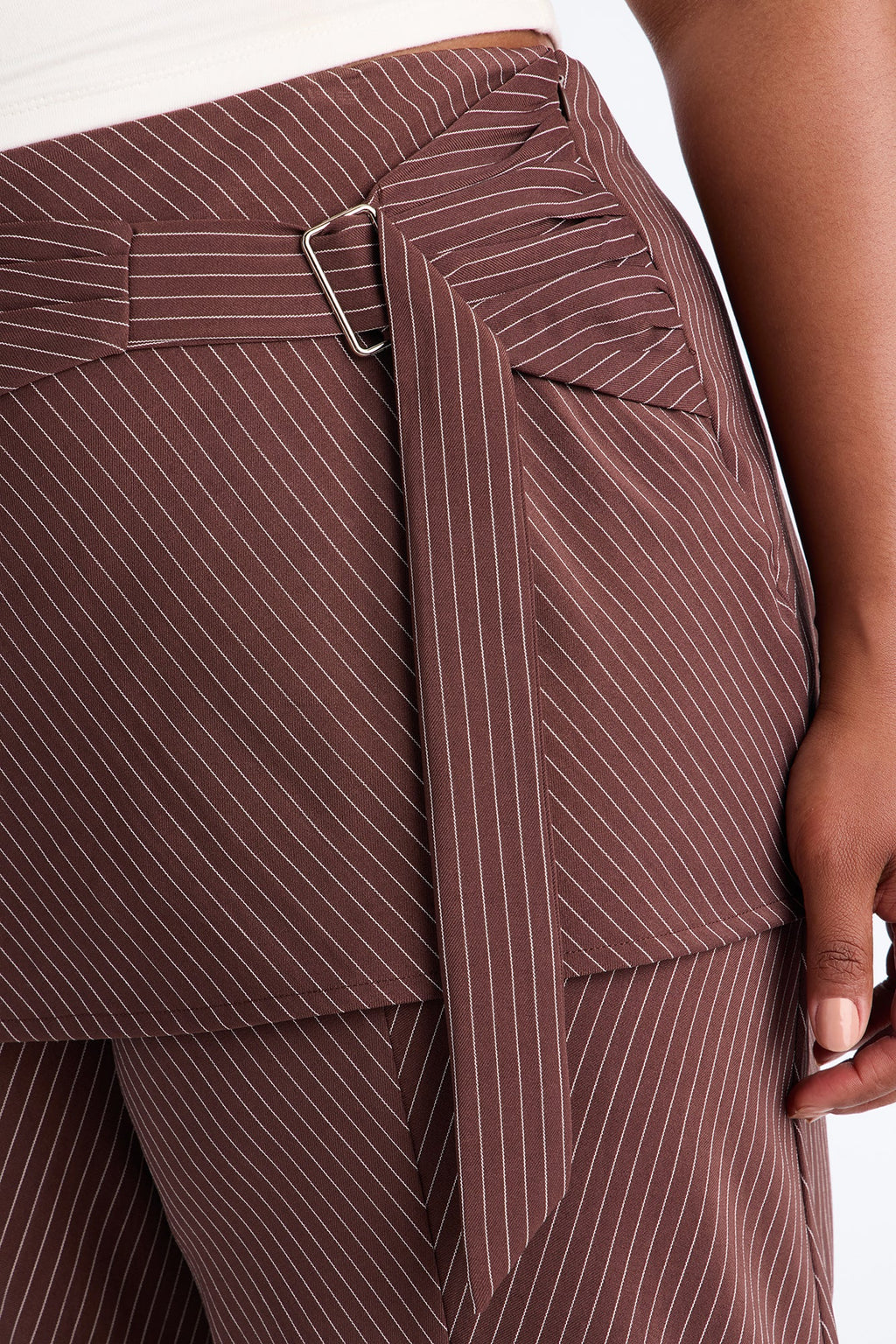 Cummerbund Wrap Waist Skirt Trouser - Brown