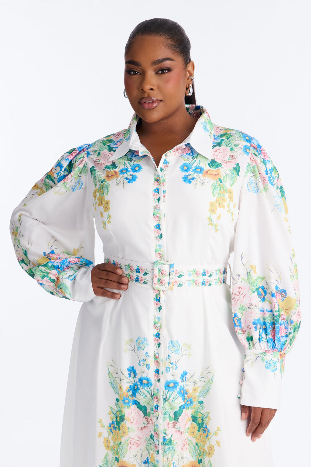 Izzy Floral Midi Dress - White/combo
