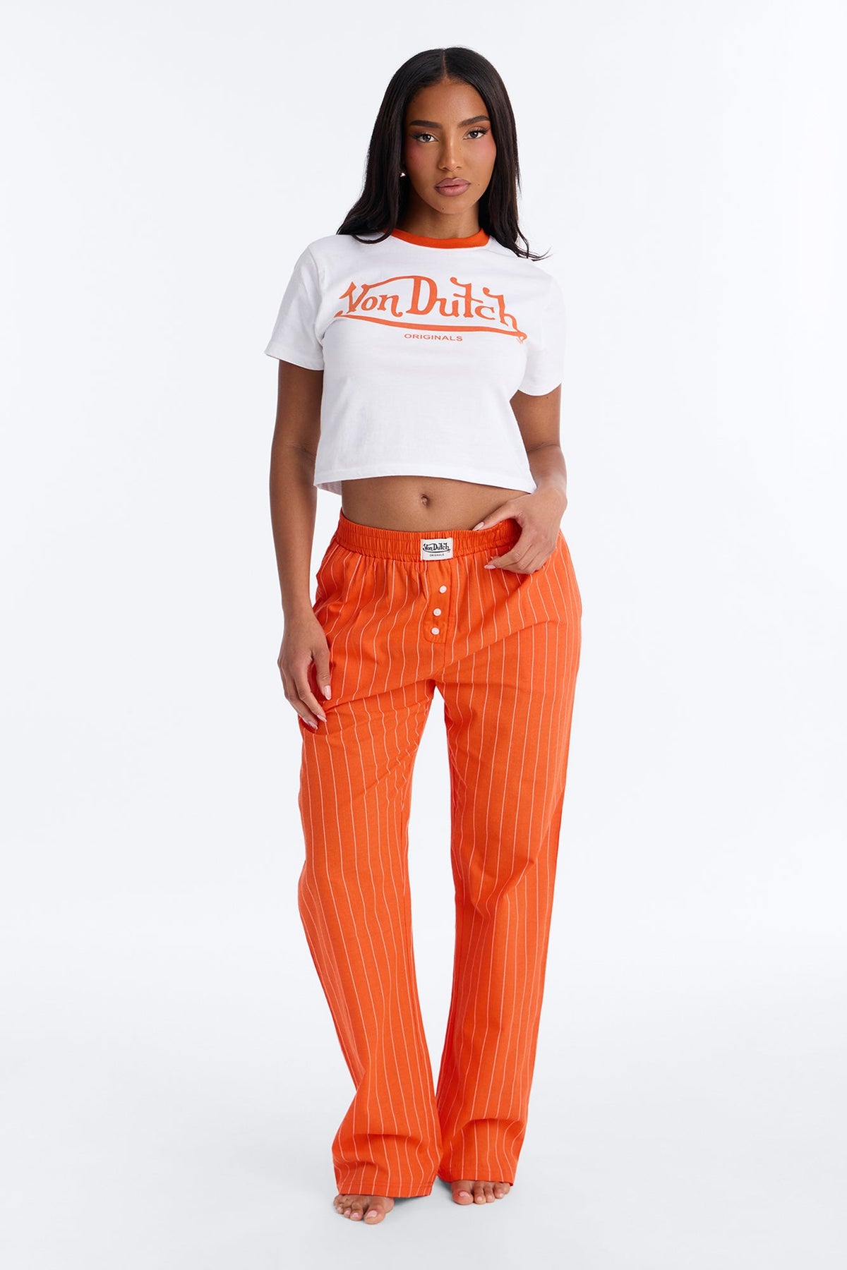 Von Dutch Short Sleeve PJ Boxer Pant Set - Orange/combo