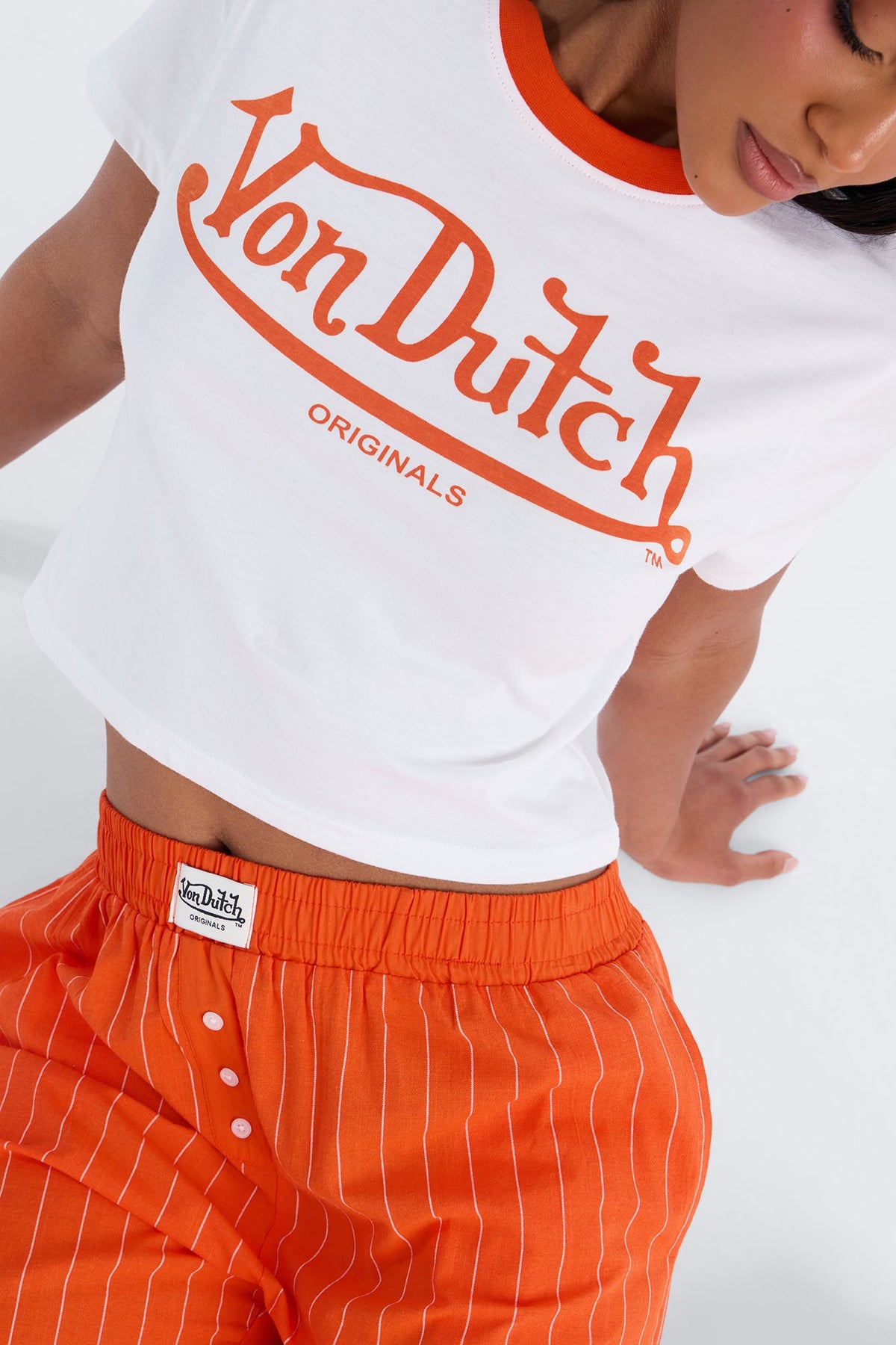 Von Dutch Short Sleeve PJ Boxer Pant Set - Orange/combo