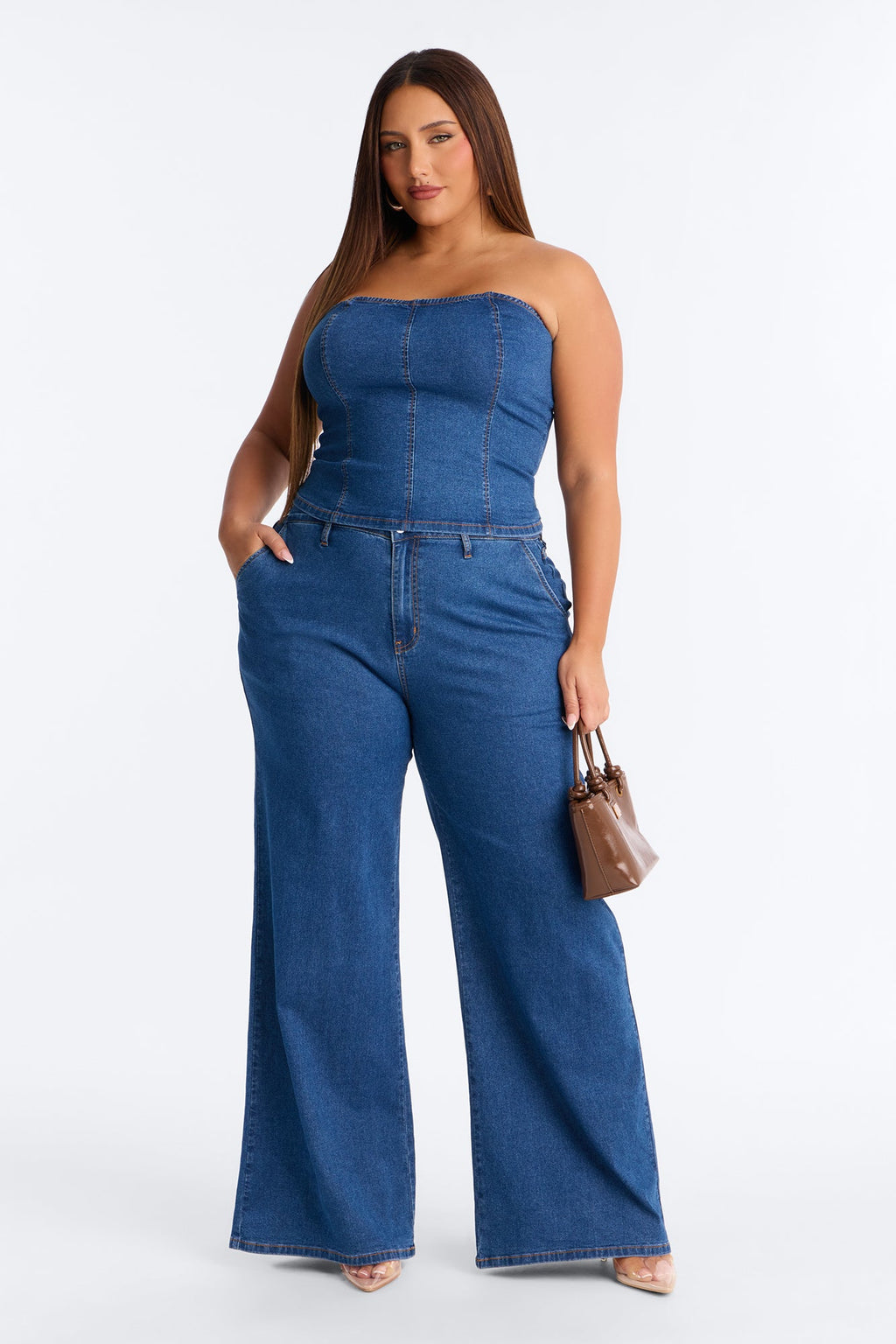 Paige Strapless Denim Pant Set - Dark Wash