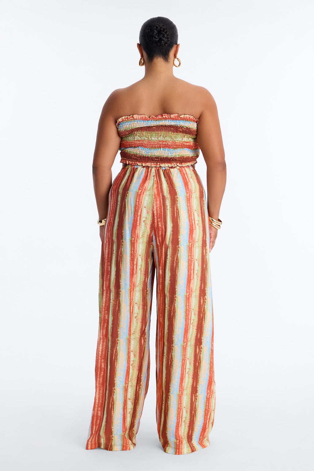 Taryn Smocked Top Wide Leg Pant Set - Rust/combo