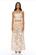 Blossom Skies Floral Embroidered Mesh Skirt Set - Cream