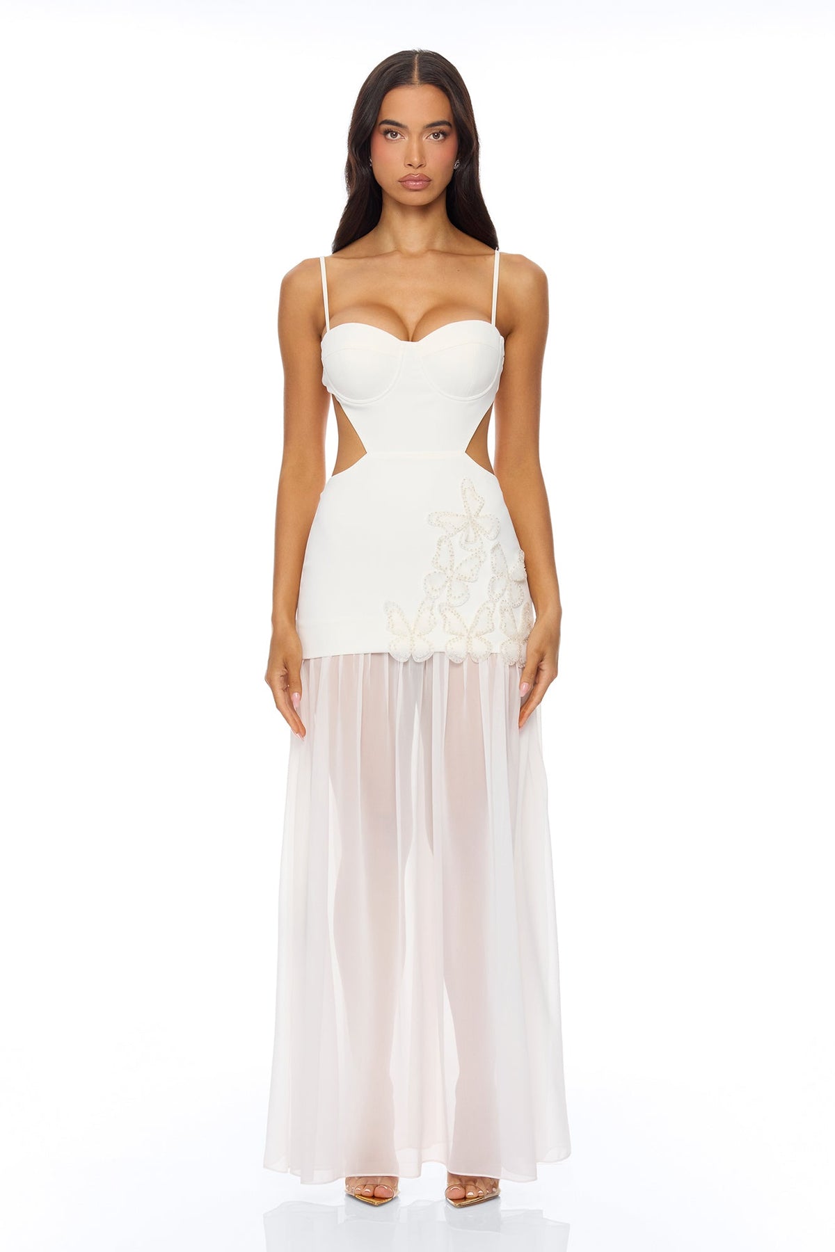 Cherry Blossom Backless Maxi Dress - White