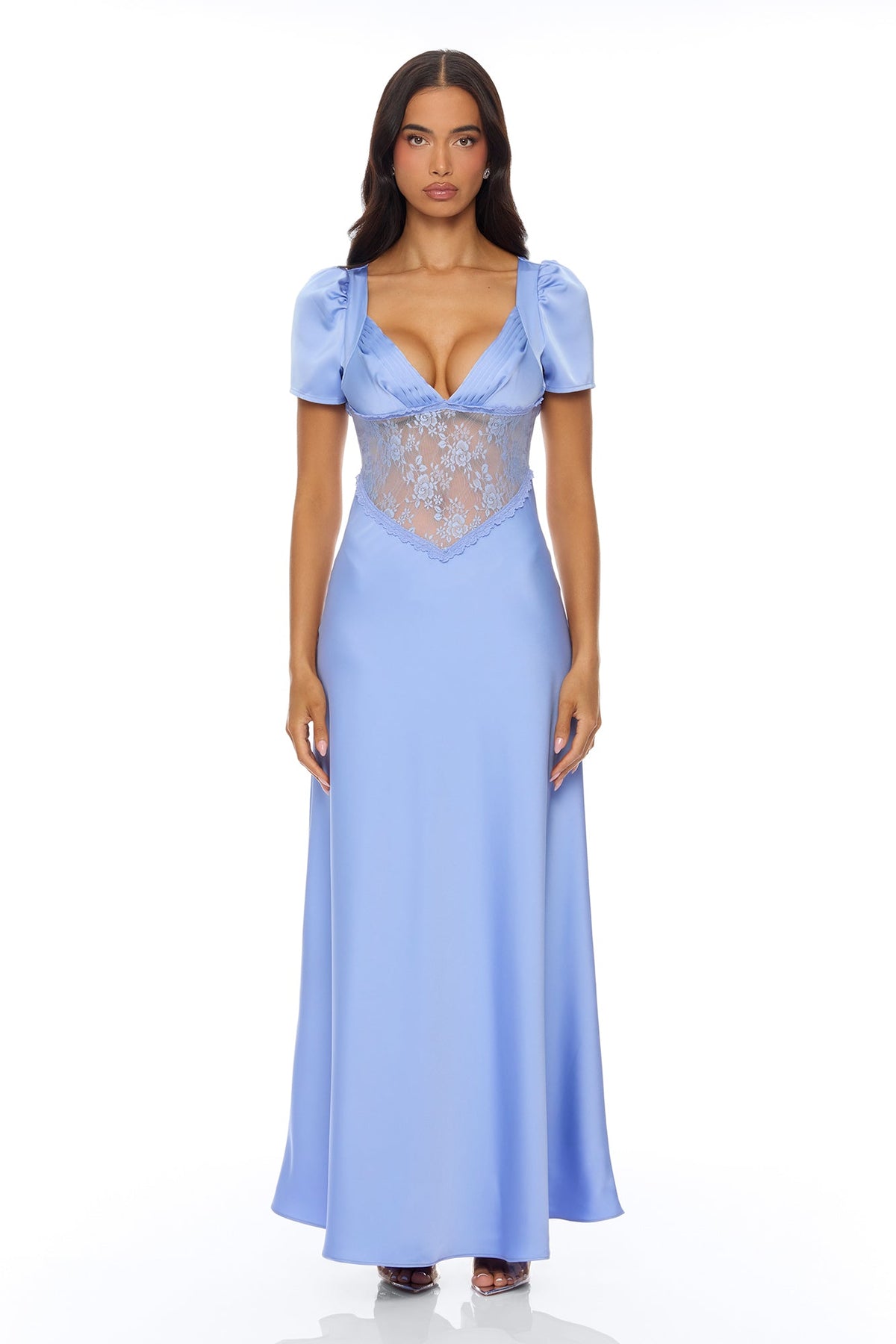 Lace Daydream Satin Maxi Dress - Light Blue