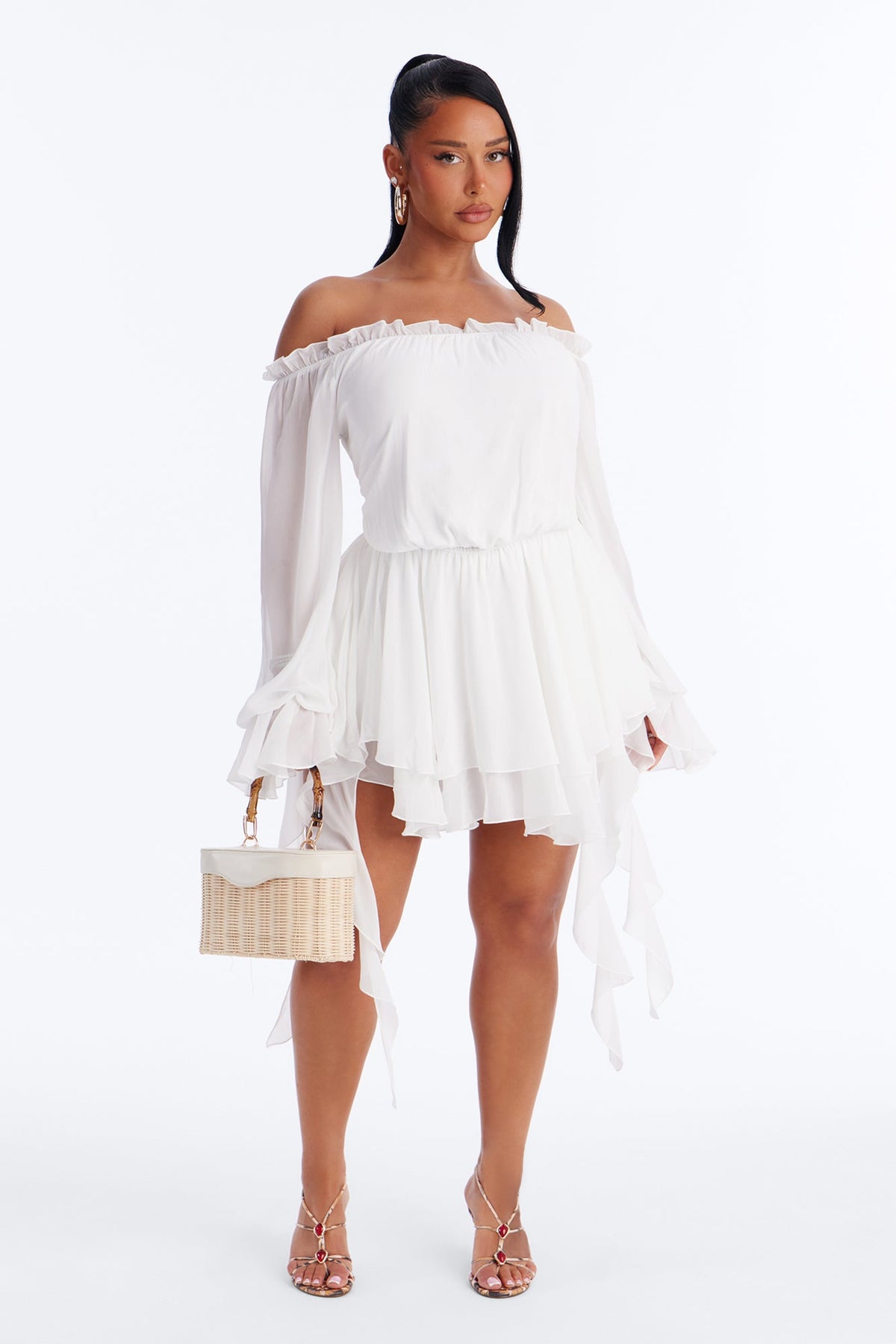 Paulina Ruffle Chiffon Mini Dress - White
