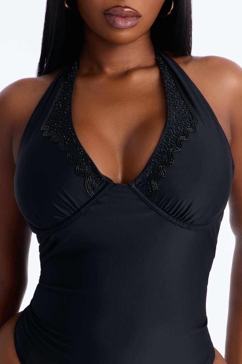 Alana Underwire Rhinestone 1 Piece Swimsuit - Black