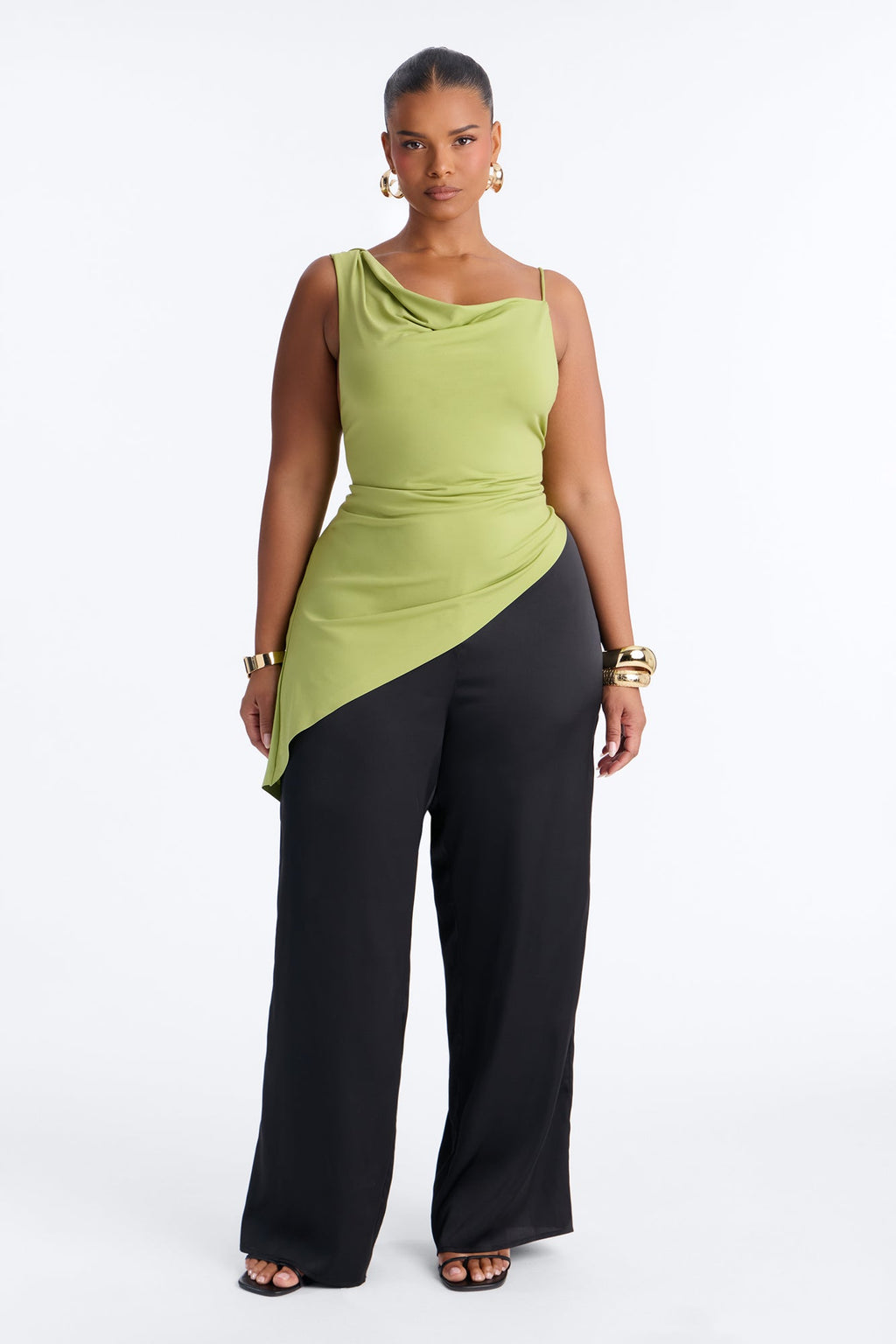 Elara Asymmetrical Twist Sleeveless Long Top - Chartreuse