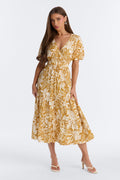 Elena Printed Midi Dress - Chartreuse