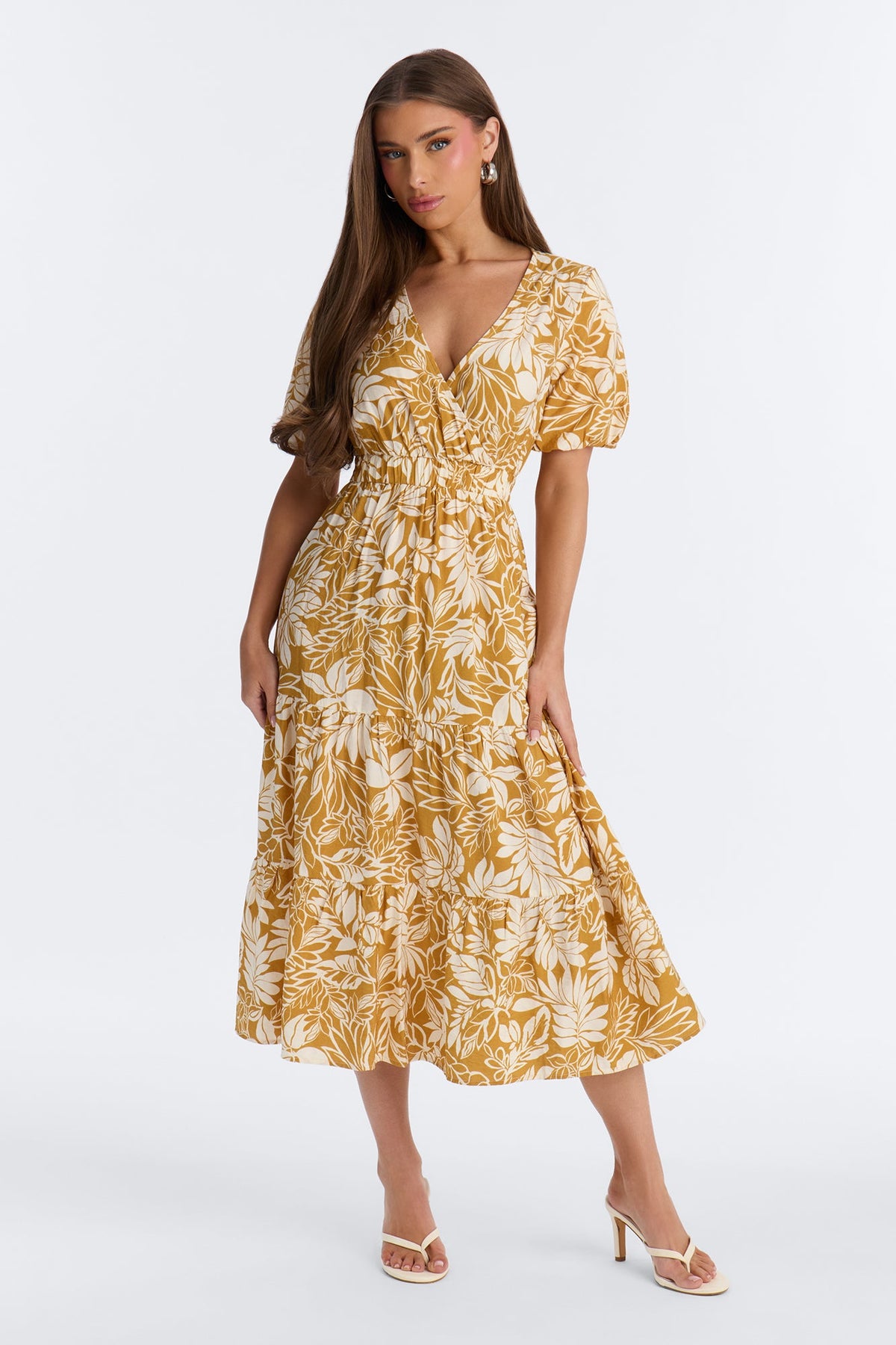 Elena Printed Midi Dress - Chartreuse