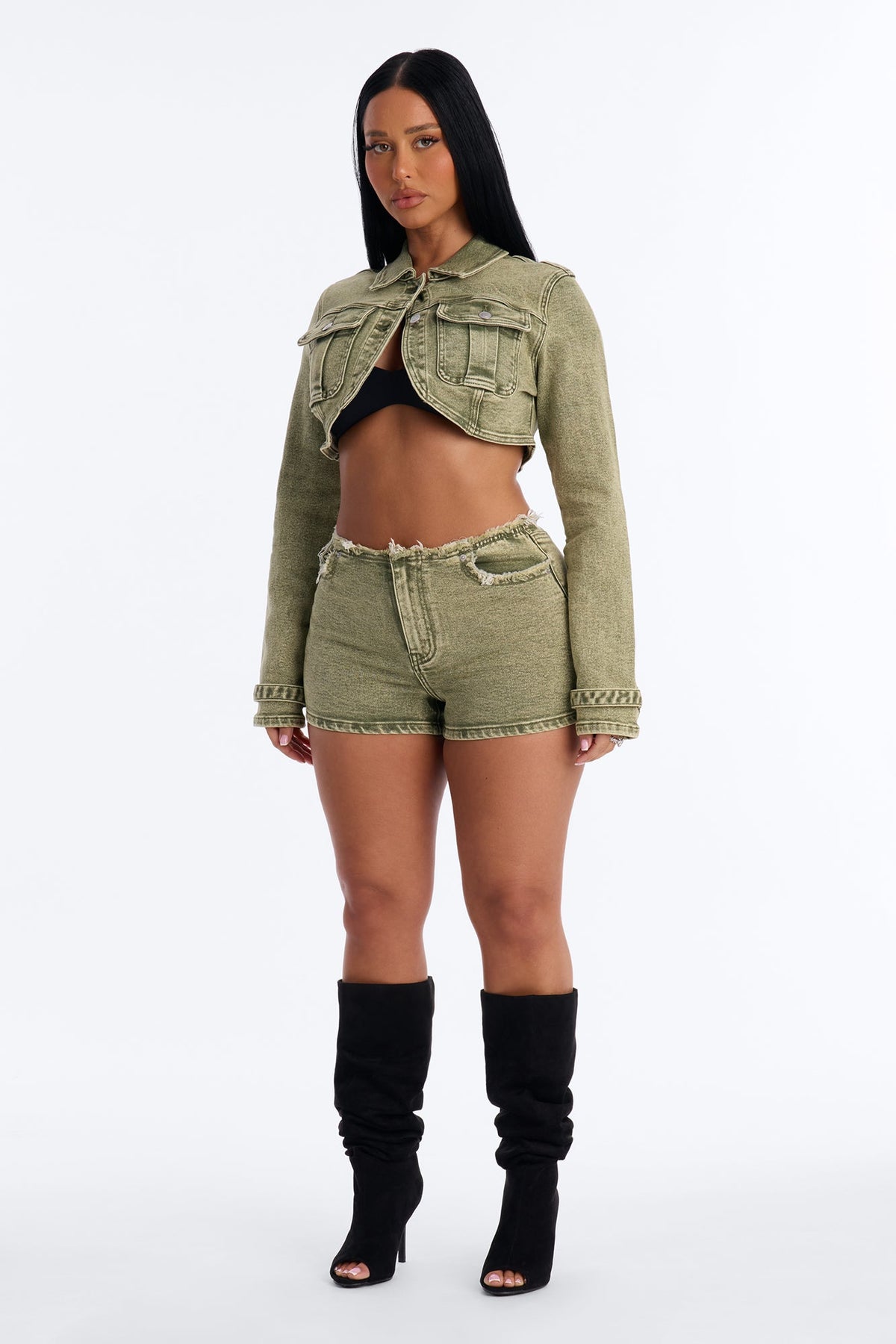 Highly Motivated Stretch Denim Shorts - Olive