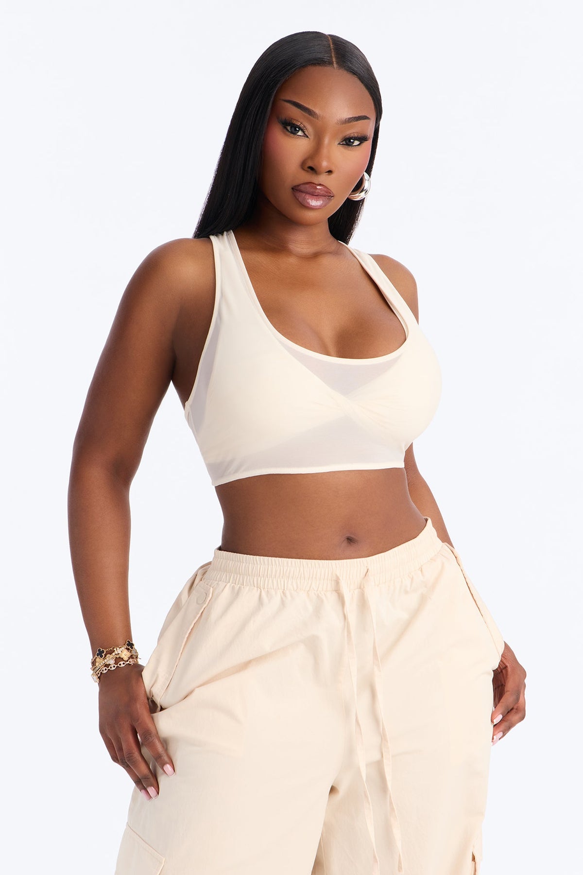 Power Mesh Racerback Bra Top - Bone