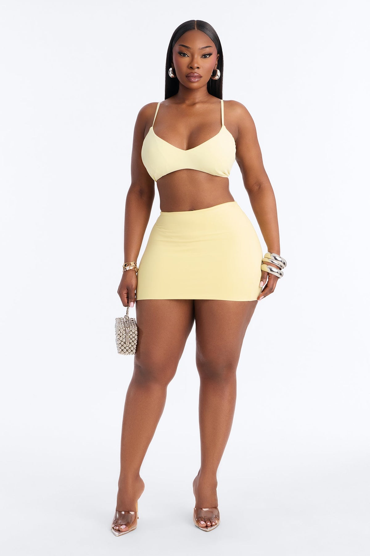Second Skin Scoop Neck Spaghetti Strap Bra Top - Yellow