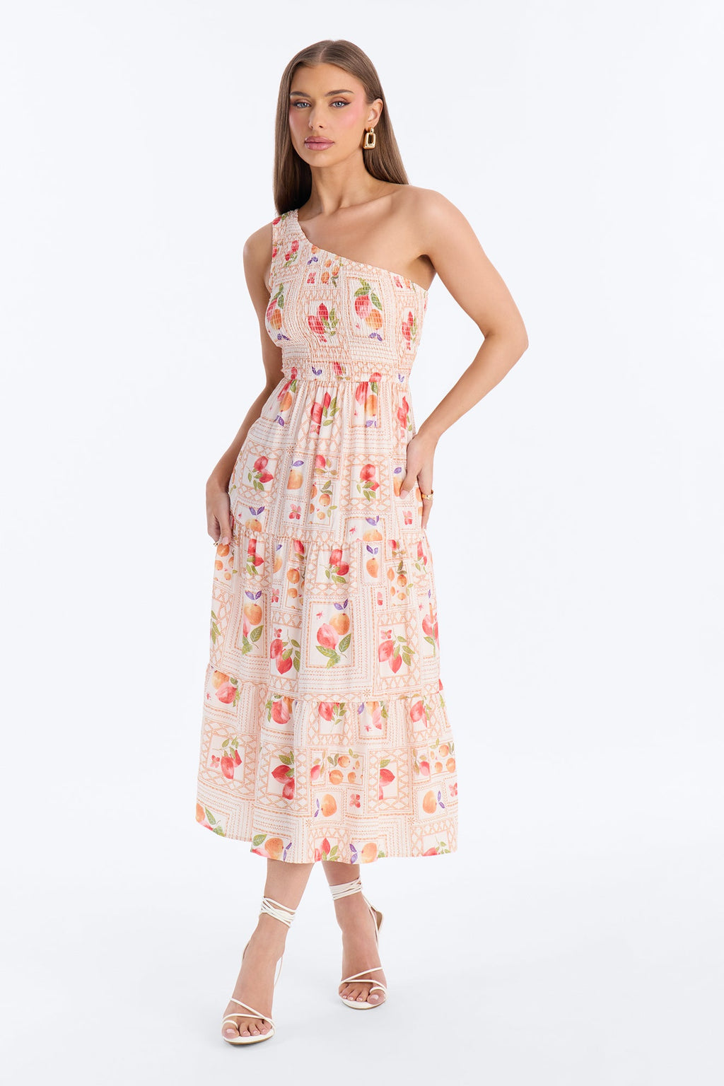 Peachy Keen Print Midi Dress - Taupe/combo