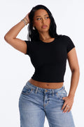 Cotton Rib Crew Neck Baby Tee - Black