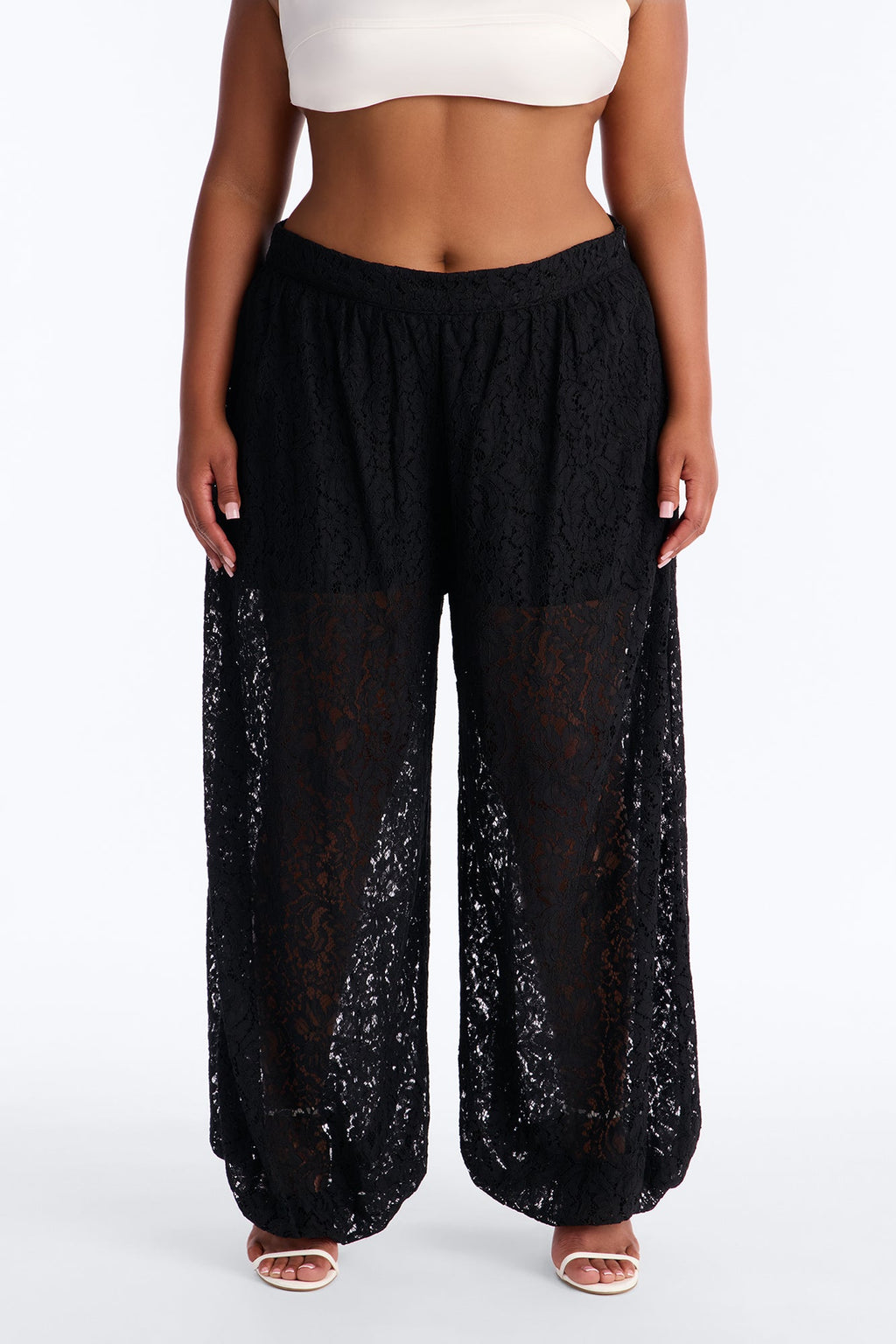 Barely A Secret Sheer Lace Balloon Pant 30″ - Black