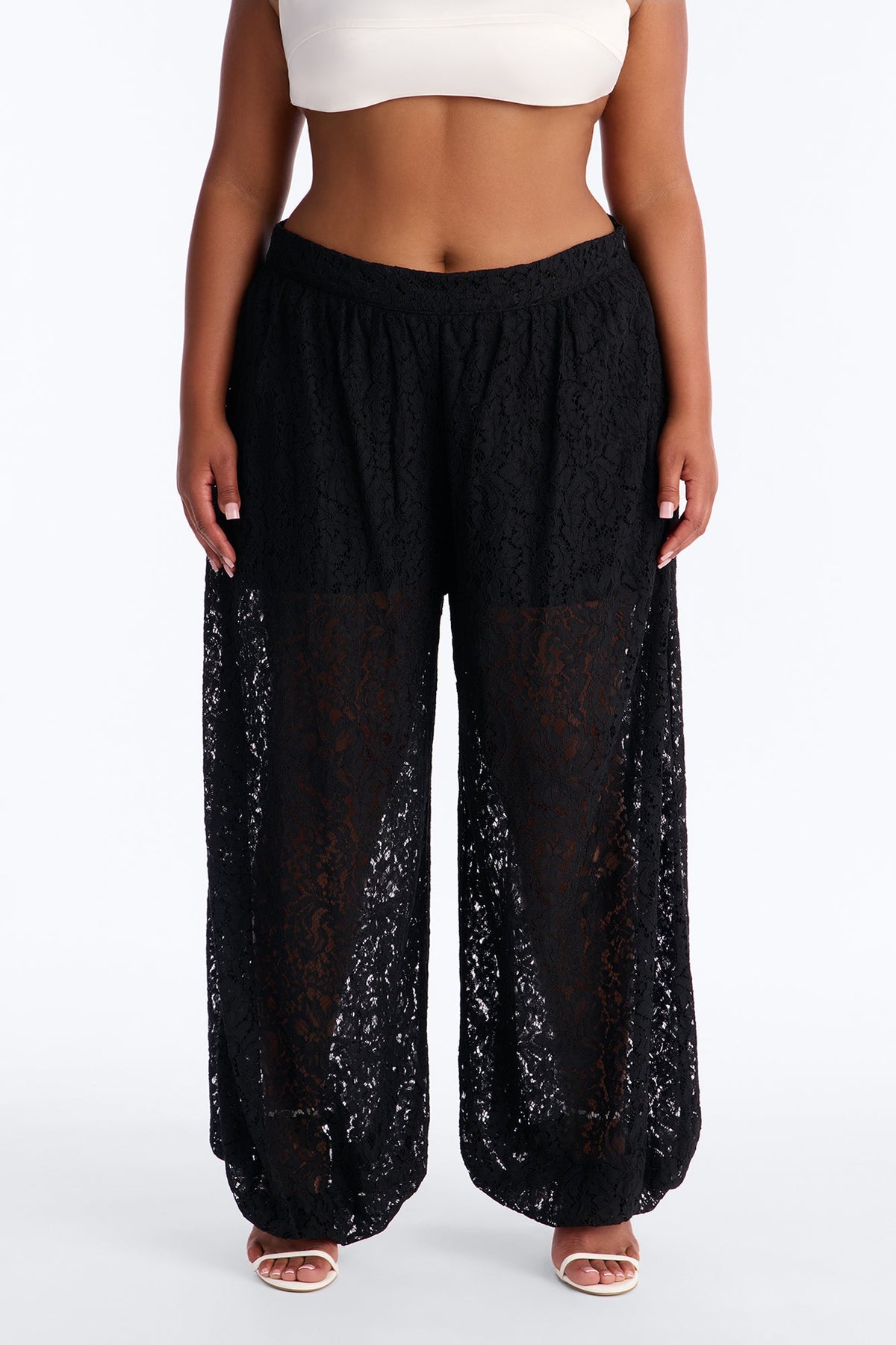 Barely A Secret Sheer Lace Balloon Pant 30″ - Black
