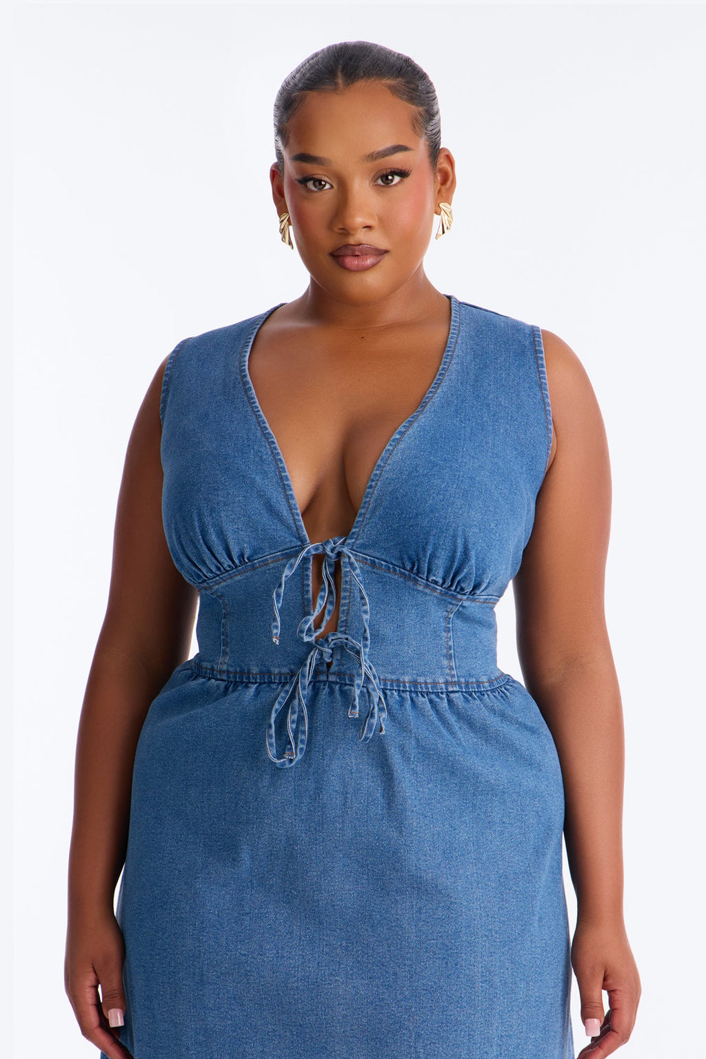 Rory Pleated Denim Midi Dress - Medium Wash