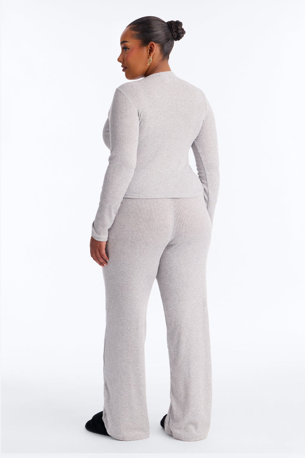 Slumber Haven Ribbed Long Sleeve PJ Pant Set - Heather Grey