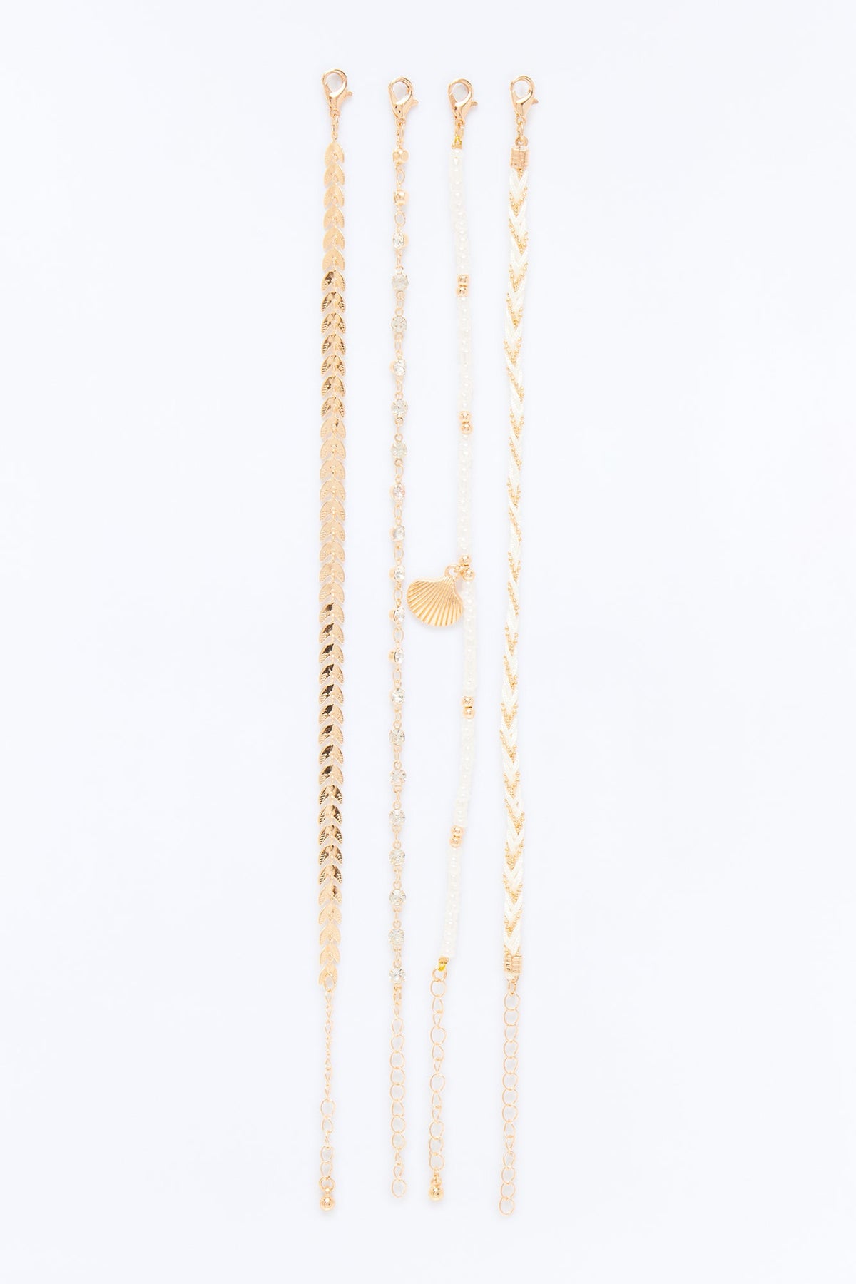 Calm And Collected 4 Piece Anklet Set - White/Gold