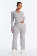Slumber Haven Ribbed Long Sleeve PJ Pant Set - Heather Grey