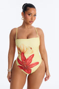 Nelissa Floral 1 Piece Strapless Swimsuit - Yellow/combo