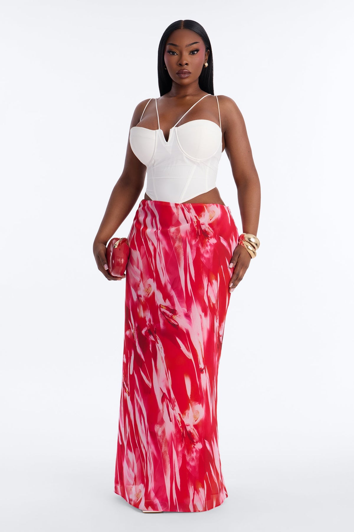 Hot Tropic Chiffon Floral Maxi Skirt - Hot Pink/combo