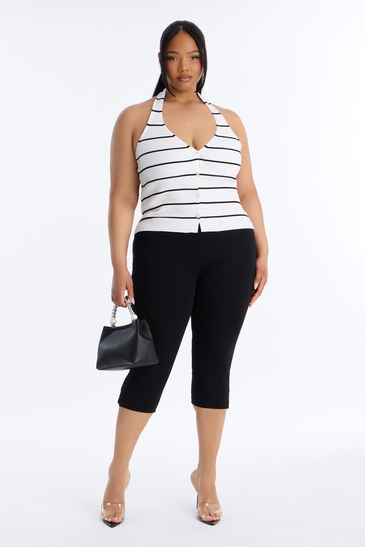 Katrina Striped Ribbed Halter Top - Ivory/combo