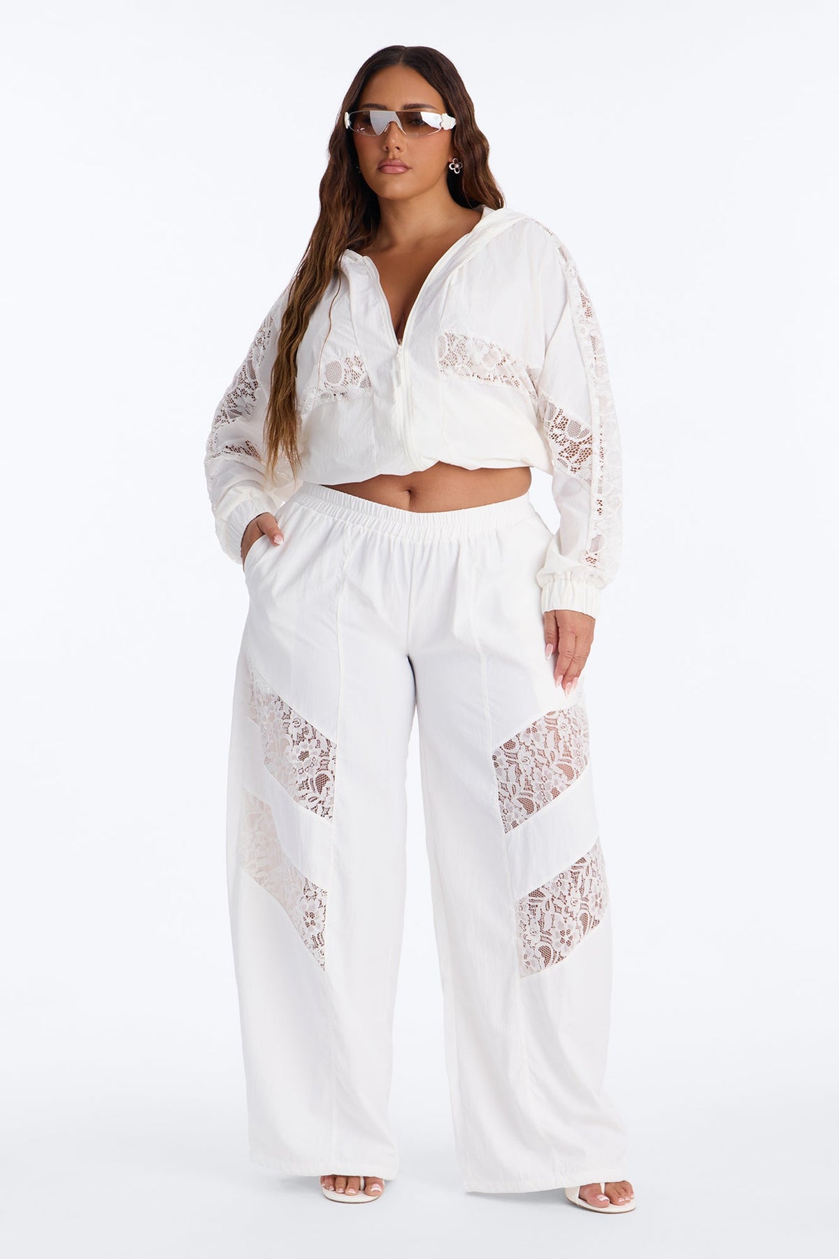 Sweet Addiction Lace Trim Windbreaker Pant - White