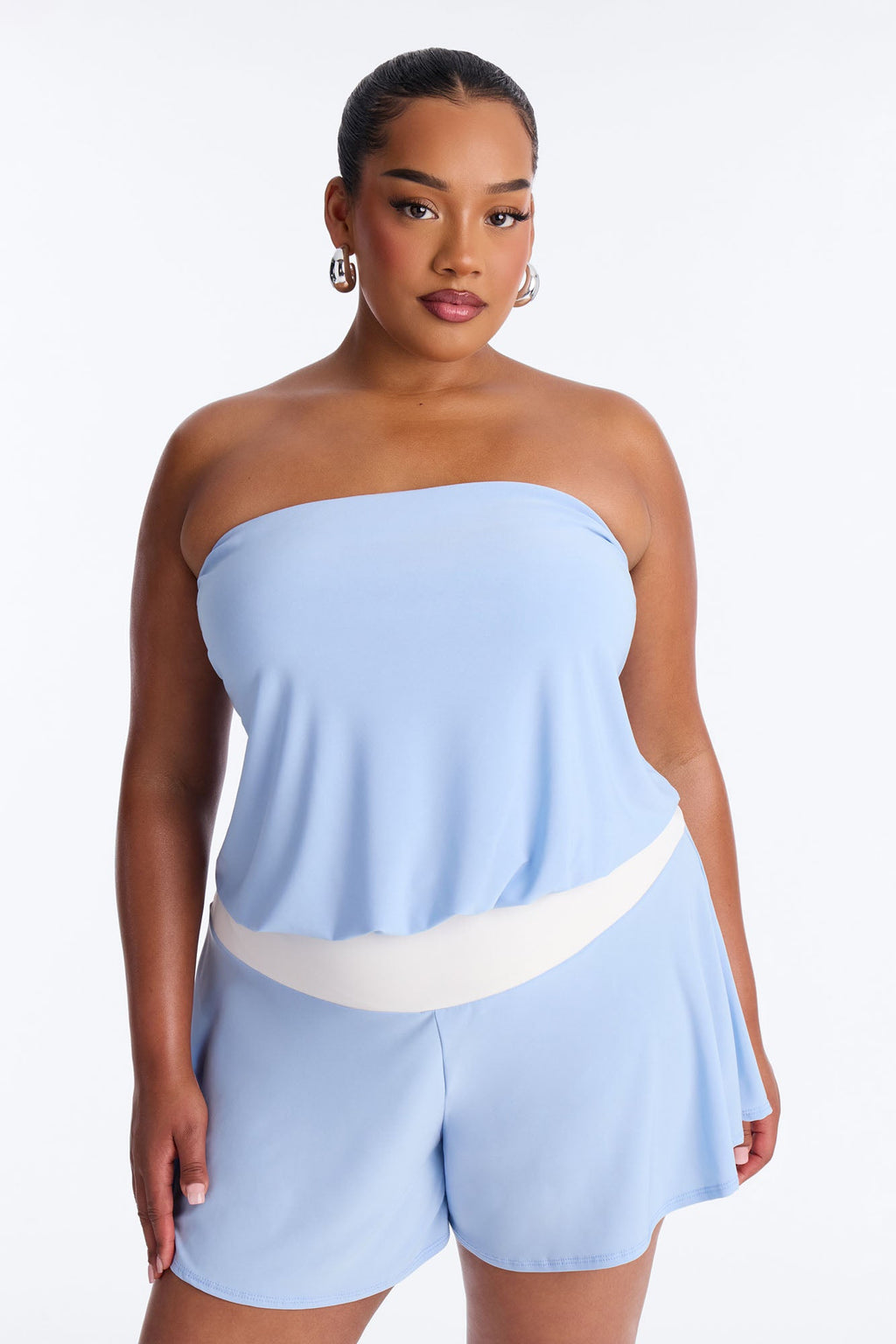 Sara Strapless Contrast Romper - Blue