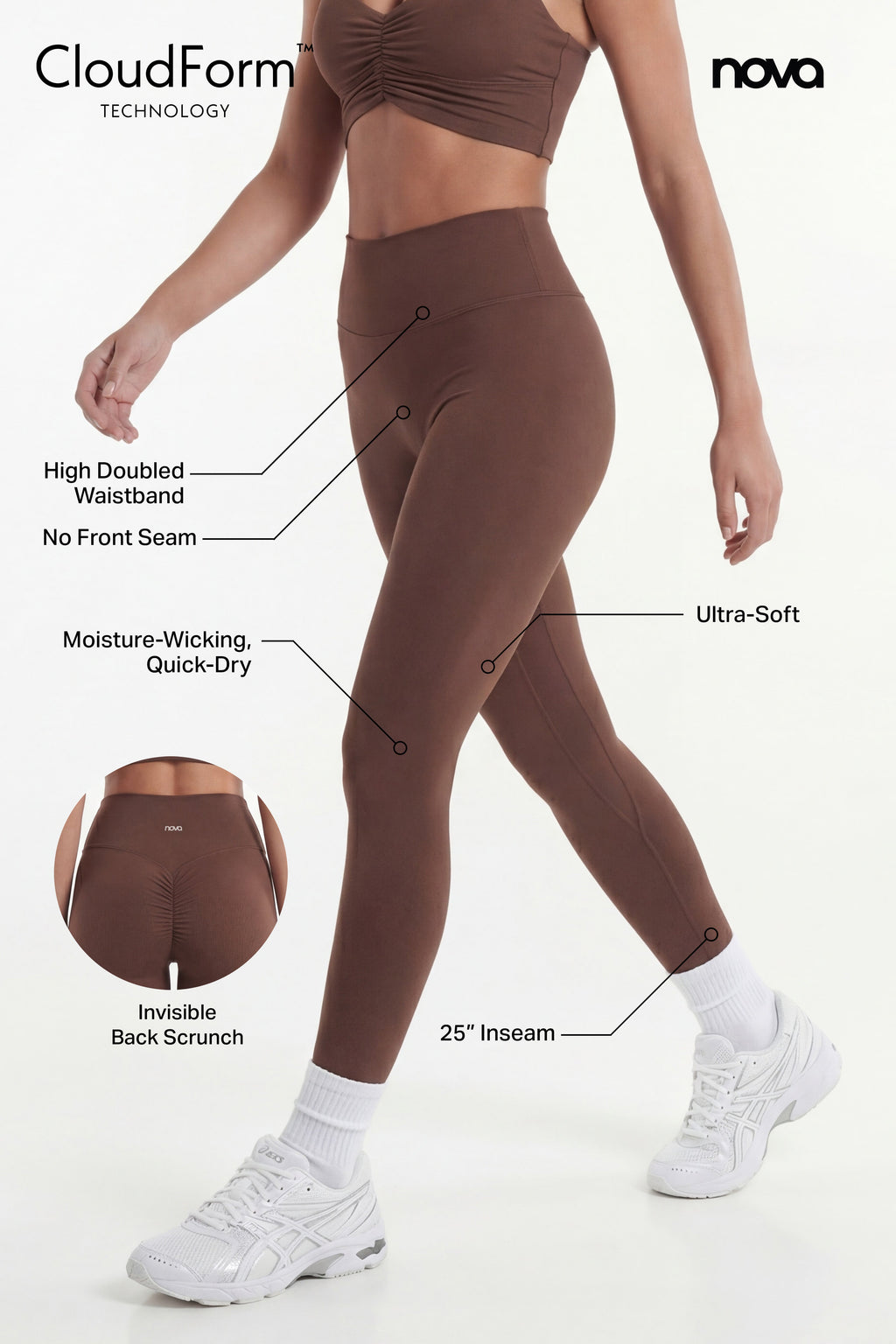 CloudForm™ 25″ Invisible Scrunch Legging - Brown