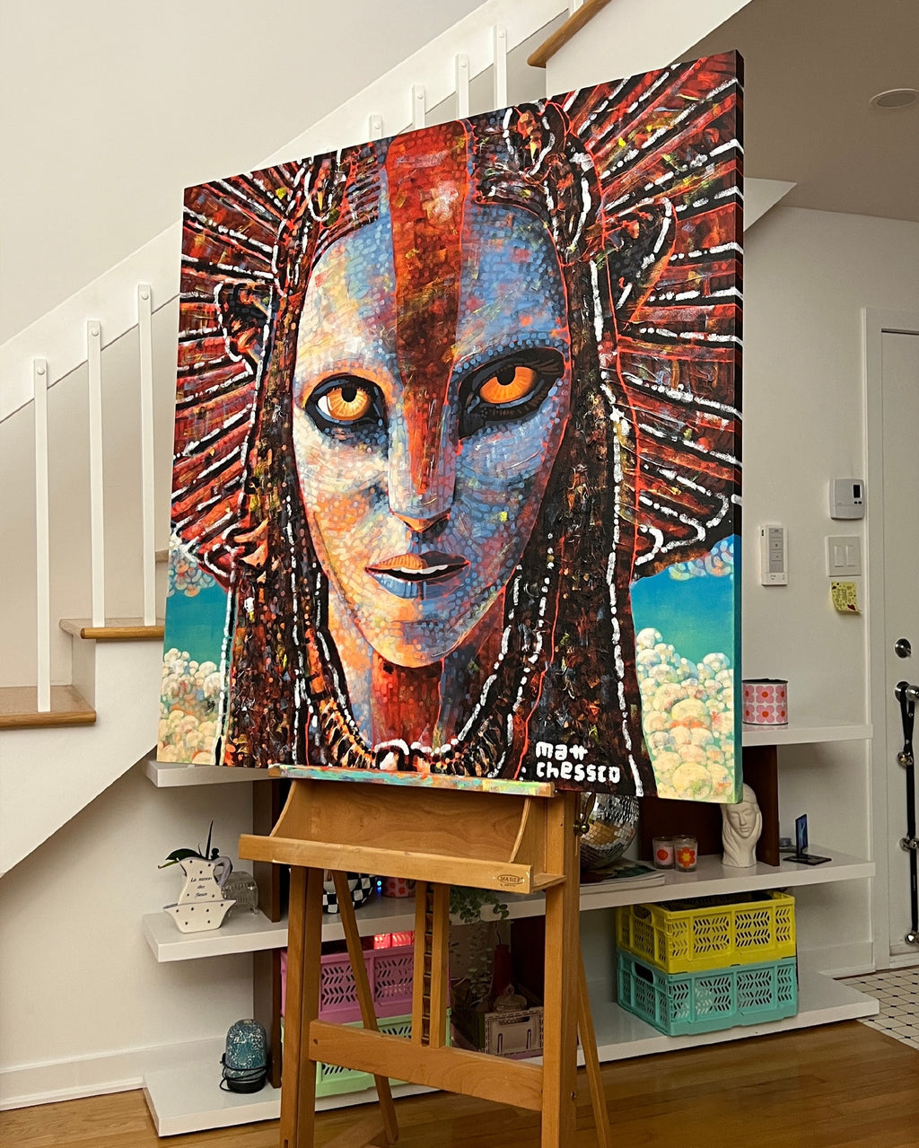 Radiant Tribal Guardian | Original Hand-Painted African Mask Acrylic Canvas Art