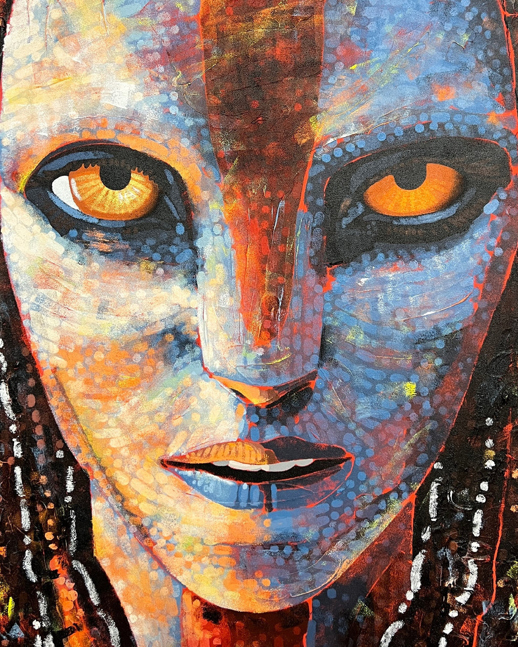 Radiant Tribal Guardian | Original Hand-Painted African Mask Acrylic Canvas Art
