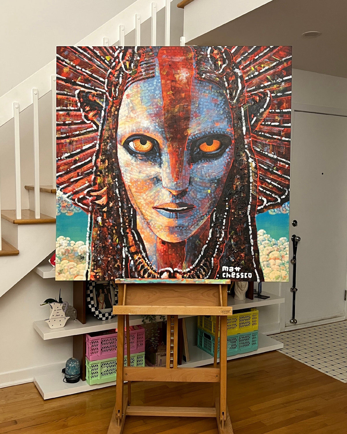 Radiant Tribal Guardian | Original Hand-Painted African Mask Acrylic Canvas Art