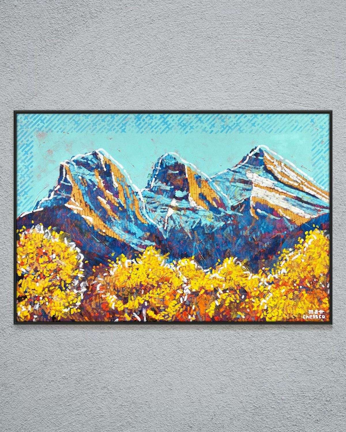 Golden Mountain Landscape Canvas Wall Art | Modern Nature Acrylic Painting